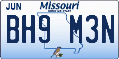 MO license plate BH9M3N