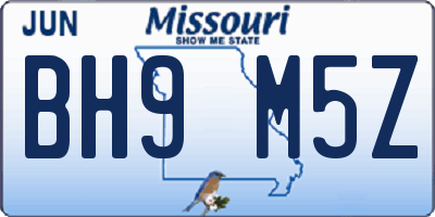 MO license plate BH9M5Z