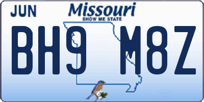 MO license plate BH9M8Z