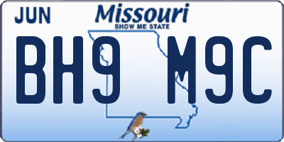 MO license plate BH9M9C