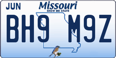 MO license plate BH9M9Z