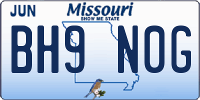 MO license plate BH9N0G