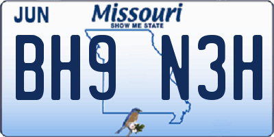 MO license plate BH9N3H