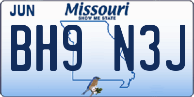 MO license plate BH9N3J
