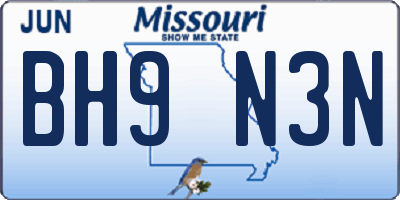 MO license plate BH9N3N