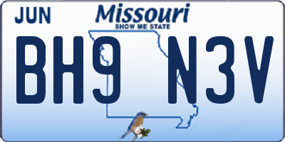 MO license plate BH9N3V