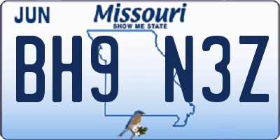 MO license plate BH9N3Z