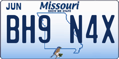 MO license plate BH9N4X