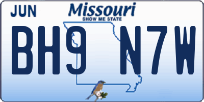 MO license plate BH9N7W