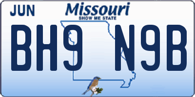 MO license plate BH9N9B