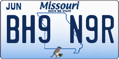 MO license plate BH9N9R