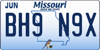 MO license plate BH9N9X