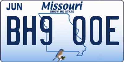 MO license plate BH9O0E
