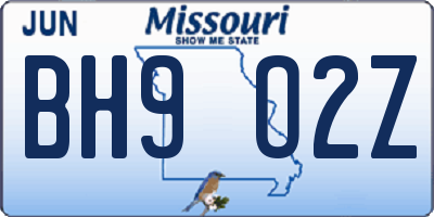 MO license plate BH9O2Z