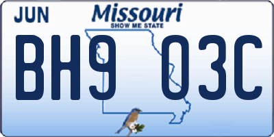 MO license plate BH9O3C
