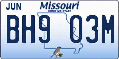 MO license plate BH9O3M