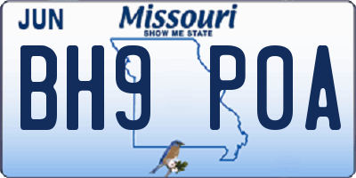 MO license plate BH9P0A