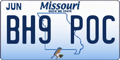 MO license plate BH9P0C