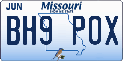 MO license plate BH9P0X