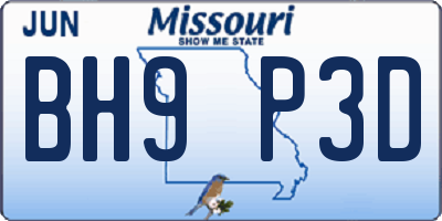 MO license plate BH9P3D
