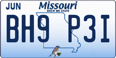 MO license plate BH9P3I