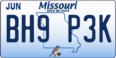 MO license plate BH9P3K