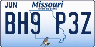 MO license plate BH9P3Z