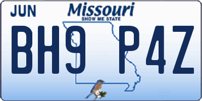 MO license plate BH9P4Z