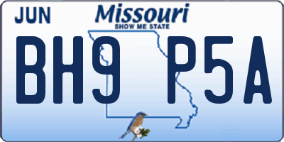 MO license plate BH9P5A