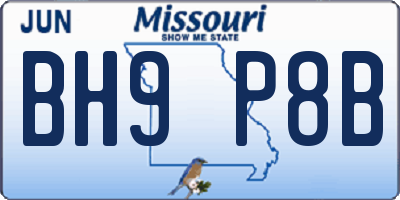 MO license plate BH9P8B