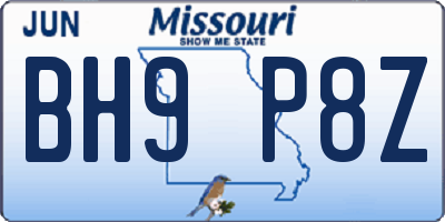 MO license plate BH9P8Z