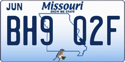 MO license plate BH9Q2F