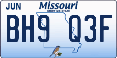 MO license plate BH9Q3F