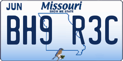 MO license plate BH9R3C