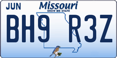 MO license plate BH9R3Z