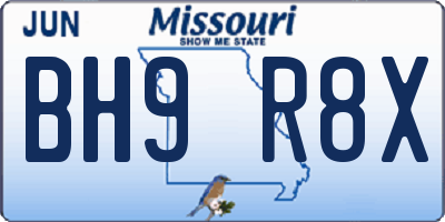 MO license plate BH9R8X