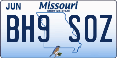 MO license plate BH9S0Z