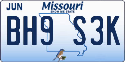 MO license plate BH9S3K