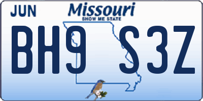 MO license plate BH9S3Z