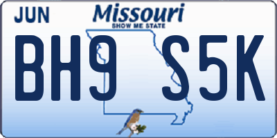 MO license plate BH9S5K