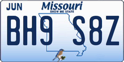 MO license plate BH9S8Z