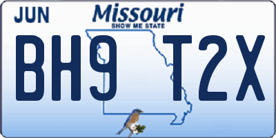 MO license plate BH9T2X