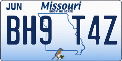 MO license plate BH9T4Z