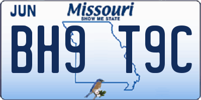 MO license plate BH9T9C