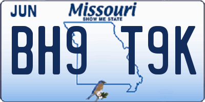 MO license plate BH9T9K