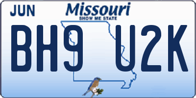 MO license plate BH9U2K