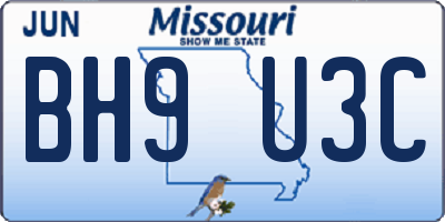 MO license plate BH9U3C