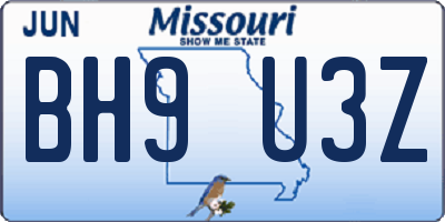 MO license plate BH9U3Z