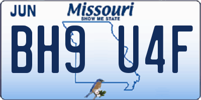 MO license plate BH9U4F