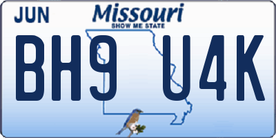 MO license plate BH9U4K
